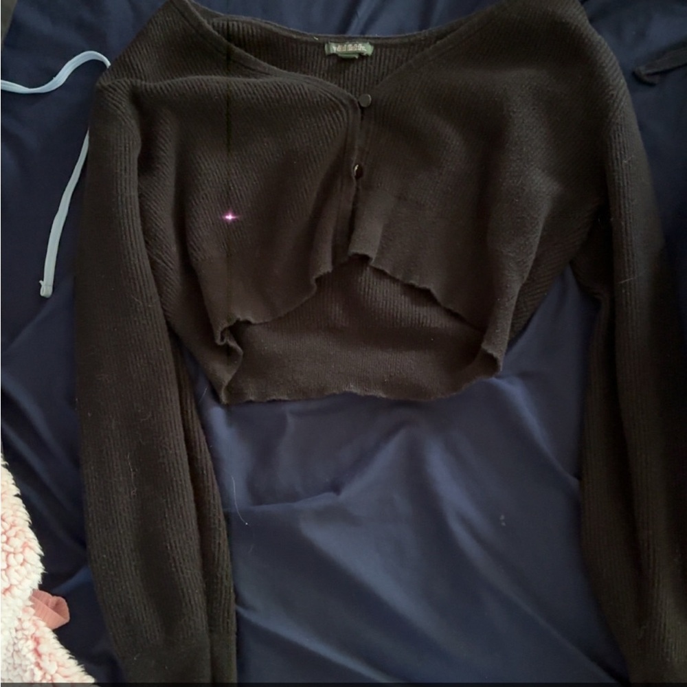 Black Cropped Cardigan Sweater